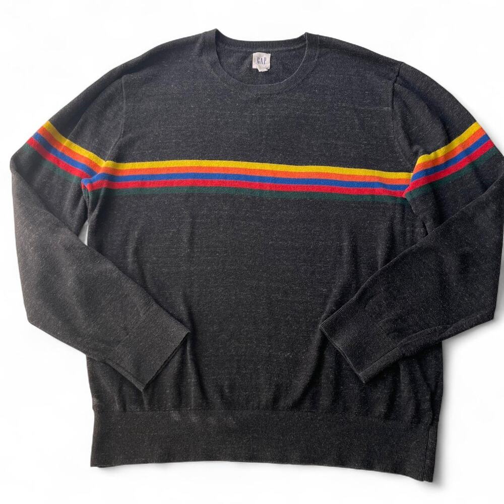GAP Charcoal Multicolor Stripe Crewneck Sweater Size L Retro Y2K.